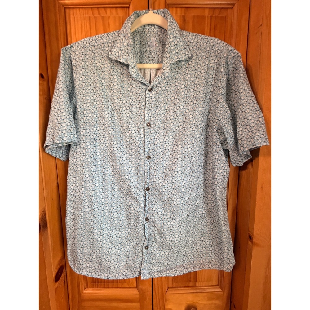 Johnnie-O Featherweight Shirt Men's Large L Baja Blue Floral Print Button Up